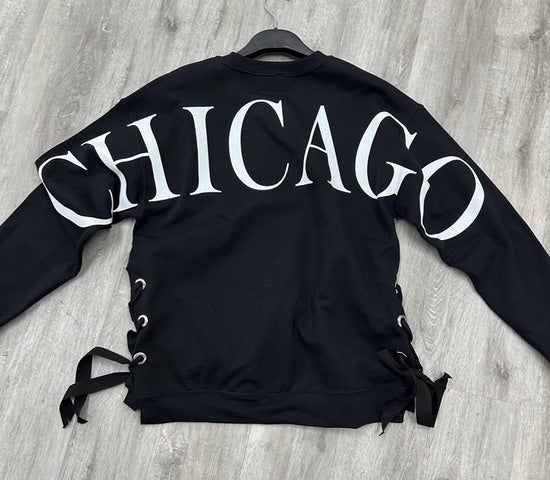 Sweatshirt, Crewneck Black, Big White Chicago w/ Black Ties