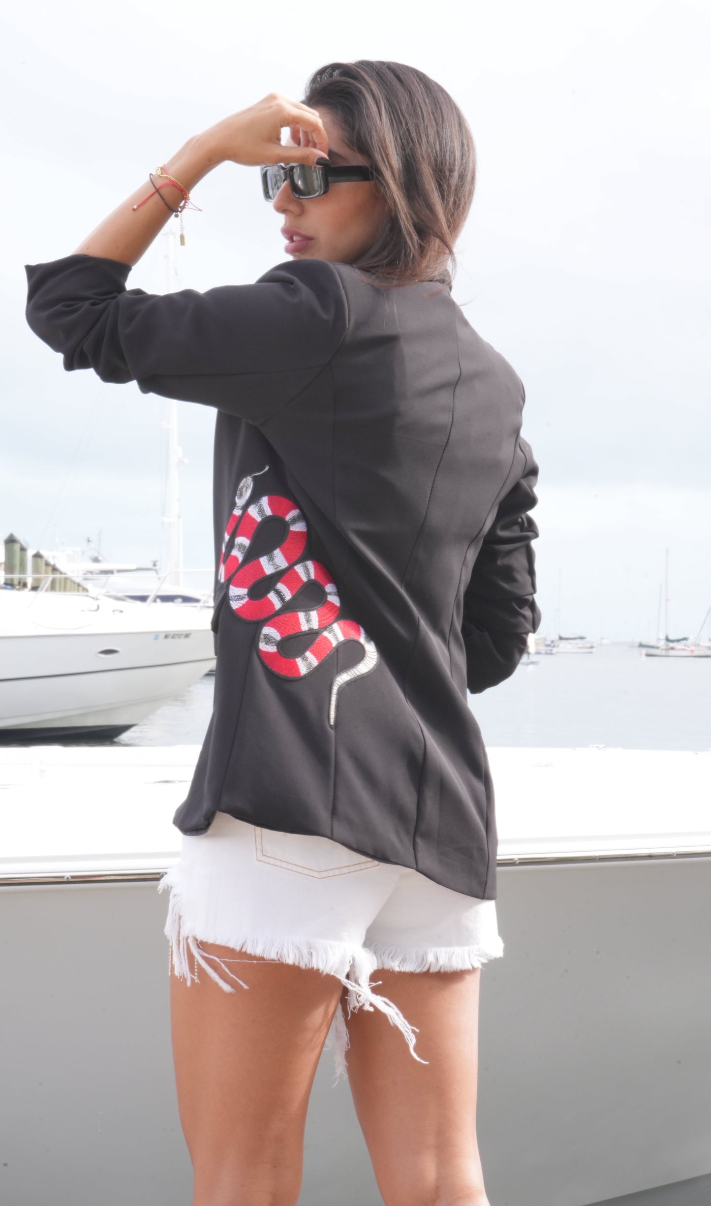 Blazer, Ruched Black, Red Snakes