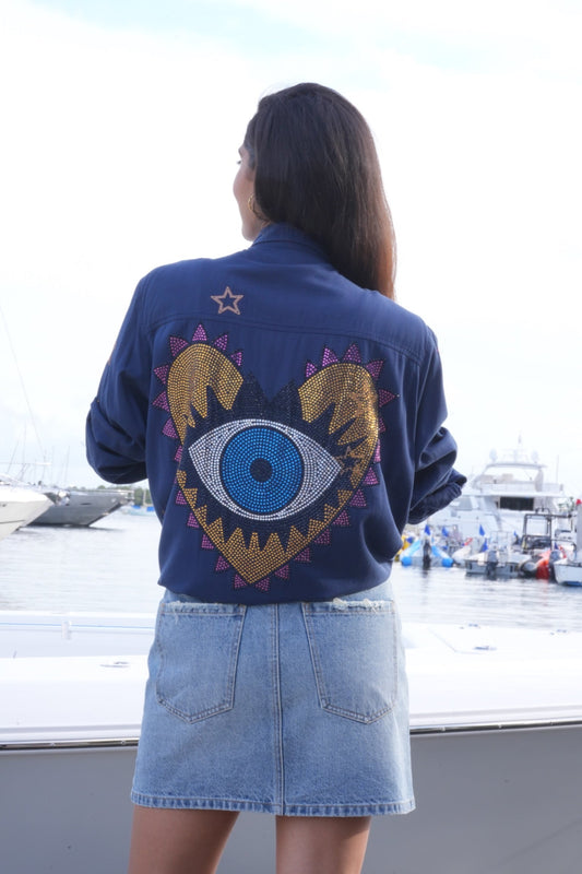 Shirt, Embroidered Star Navy, Crystal Heart Eye