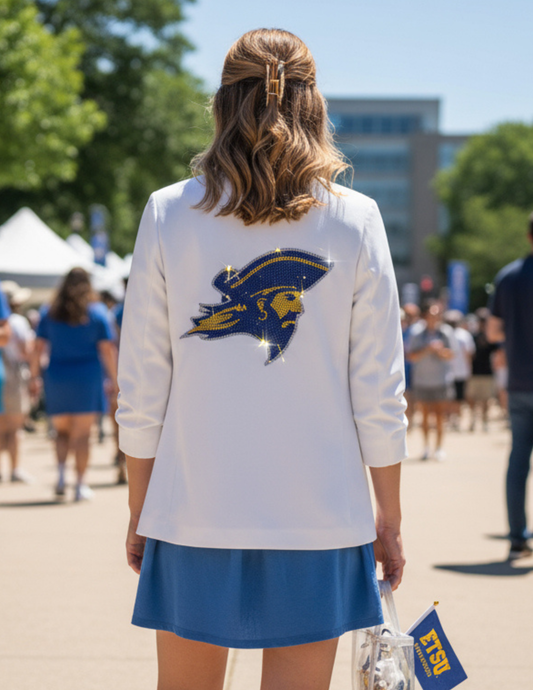 Licensed Game Day Blazer, White Ruched, East Tennessee State Bucky