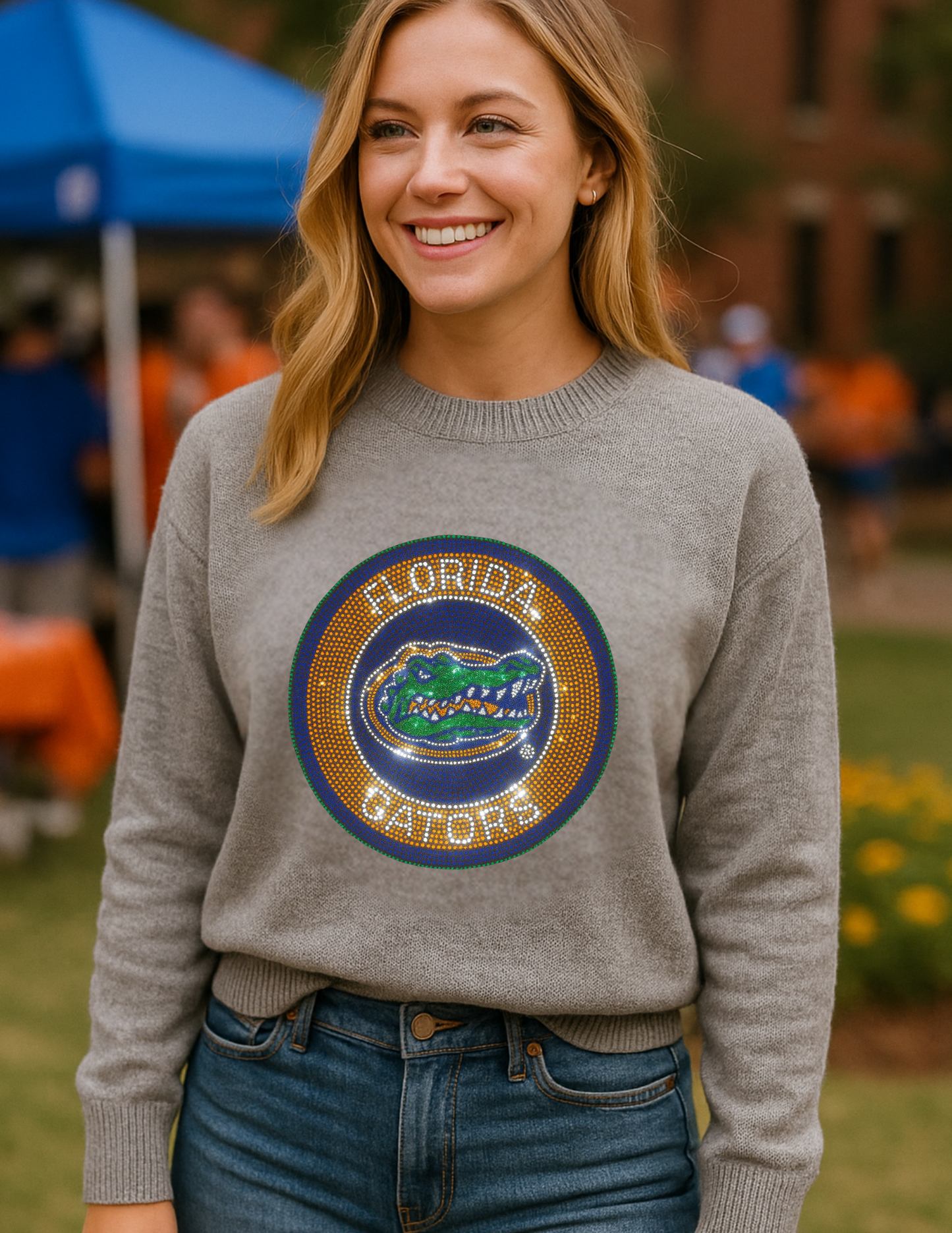 Licensed Game Day Sweater, Crewneck Gray, Circle Univ of Florida Gators
