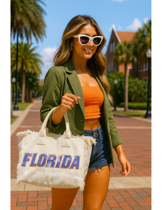 White Canvas Tote Bag, Univ of Florida Script