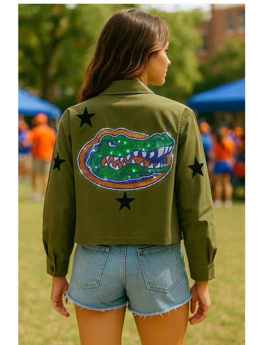 Licensed Game Day Shacket, Army Green, Univ of Florida Gator