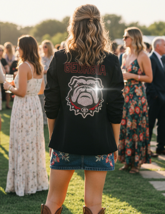 University of Georgia Bulldog & Script Black Ruched Sleeve Blazer