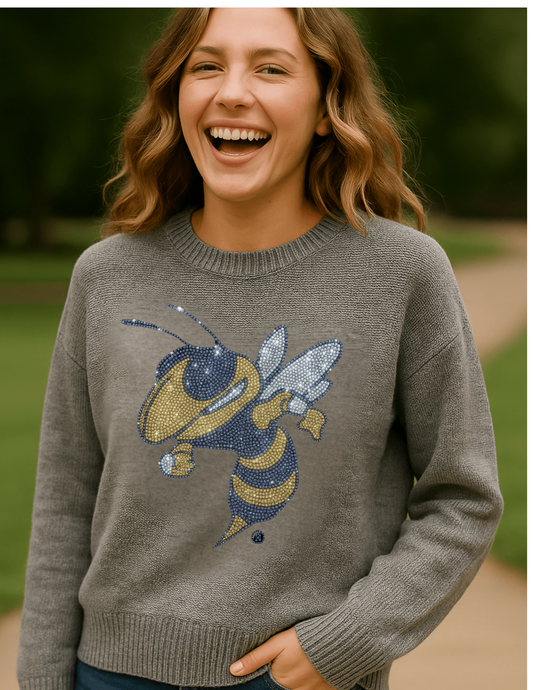 Licensed Game Day Sweater, Crewneck Grey, Georgia Tech Buzz