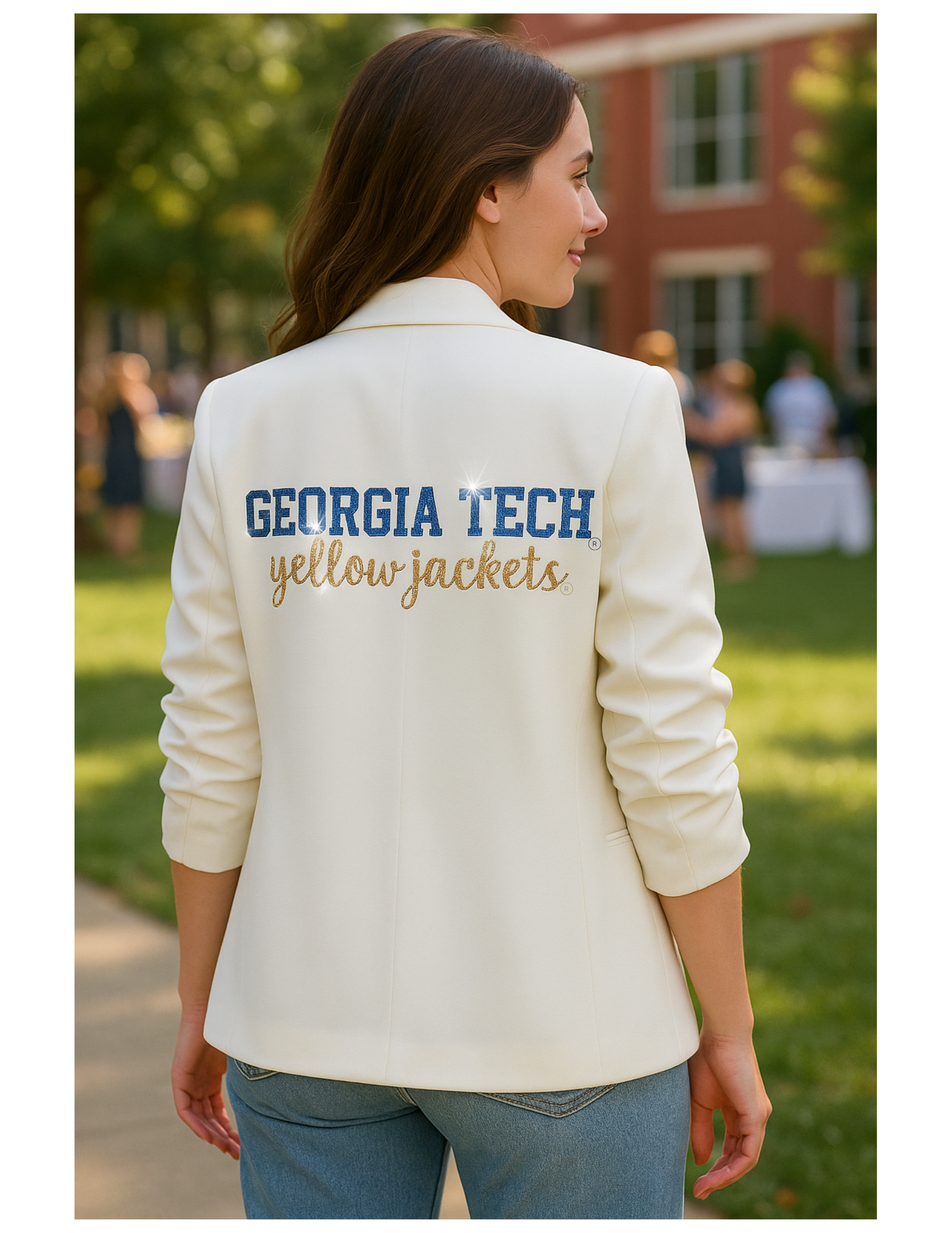 Licensed Game Day Blazer, White Ruched, Georgia Tech Yellow Jackets Script