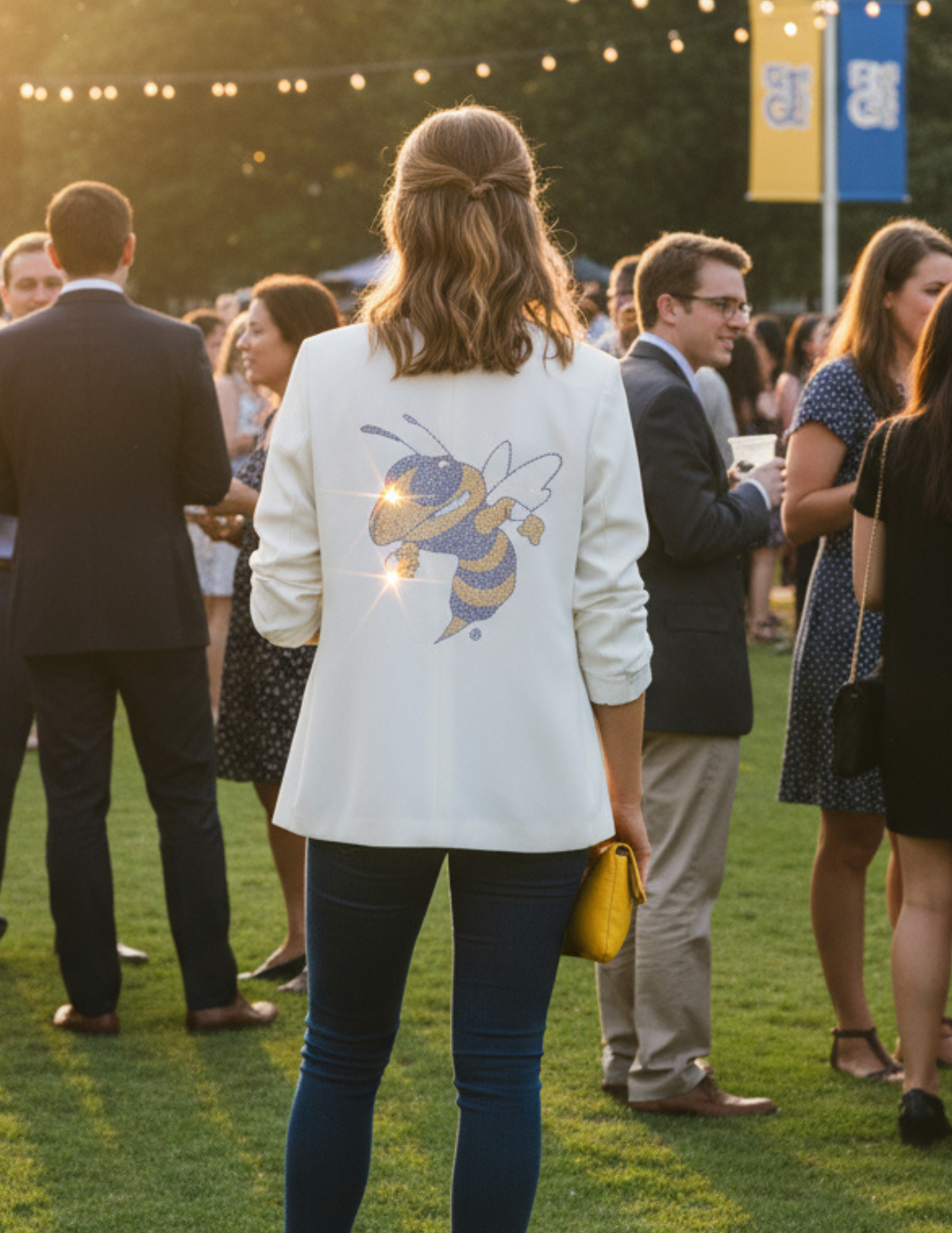 Georgia Tech Yellow Jackets White Ruched Sleeve Blazer