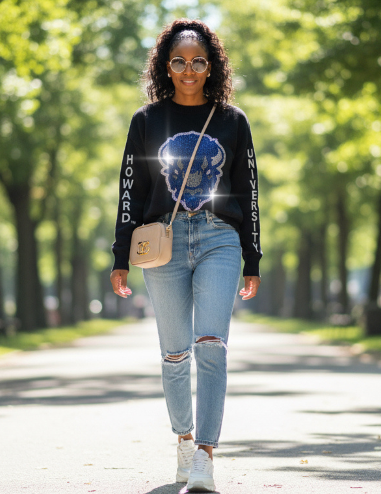 Licensed Game Day Sweater, Crewneck Black, Howard University Bison