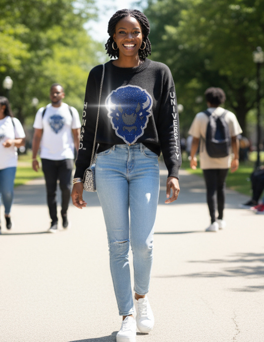 Licensed Game Day Sweater, Crewneck Black, Howard University Bison