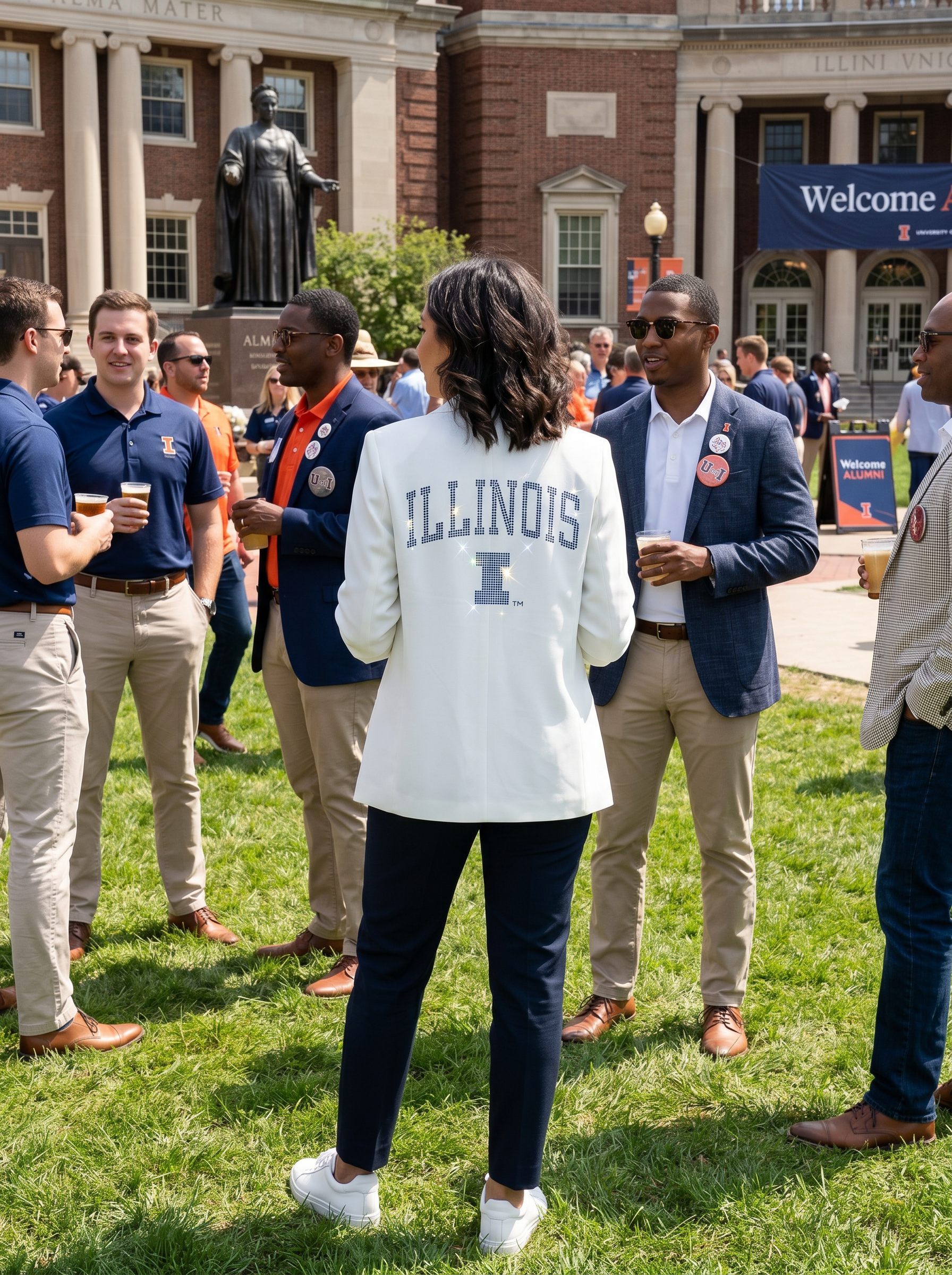 University of Illinois Rounded Illinois I White Ruched Blazer