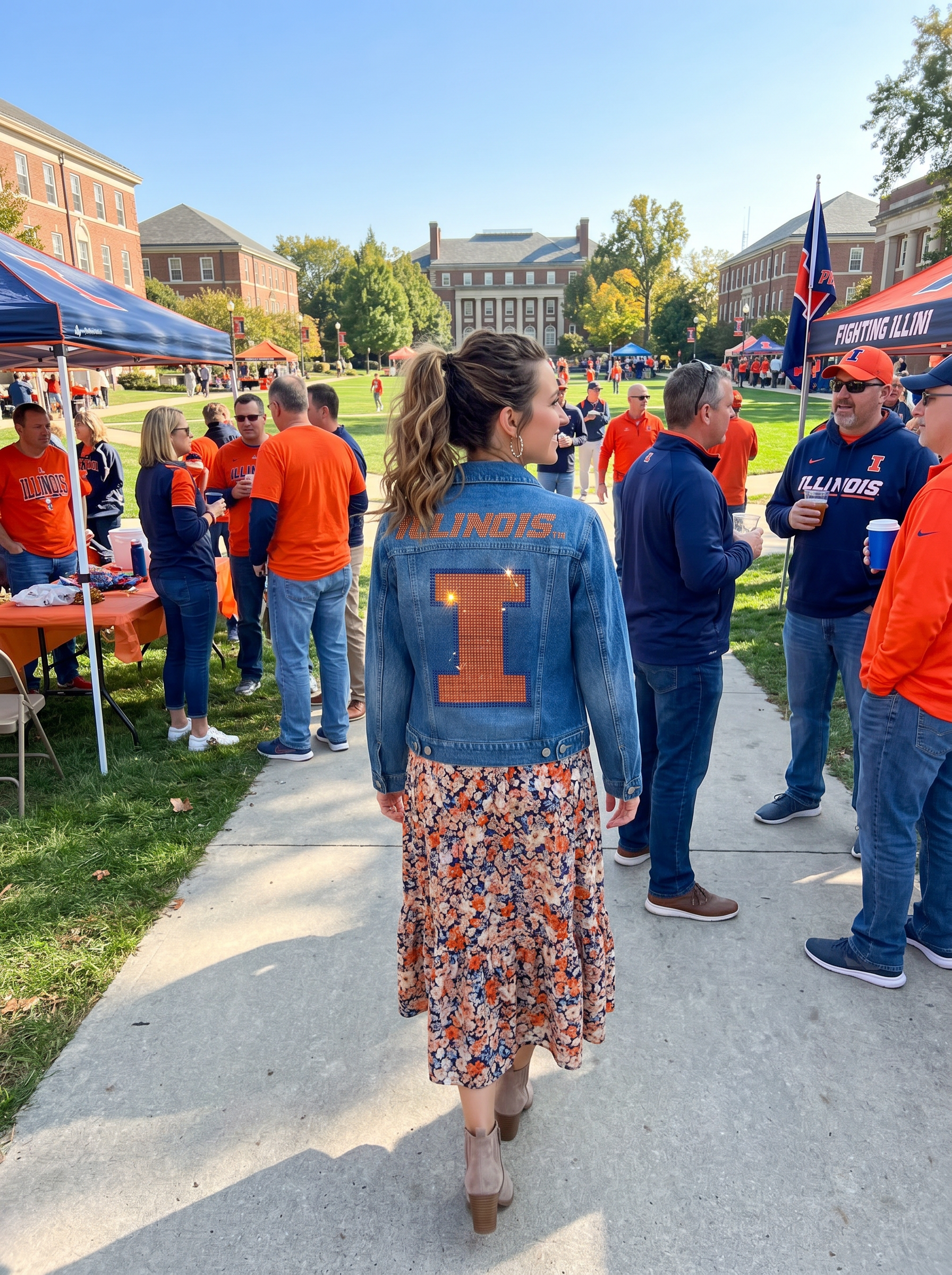 University Of Illinois Orange Fighting Illini Block I Blue Denim Jacket