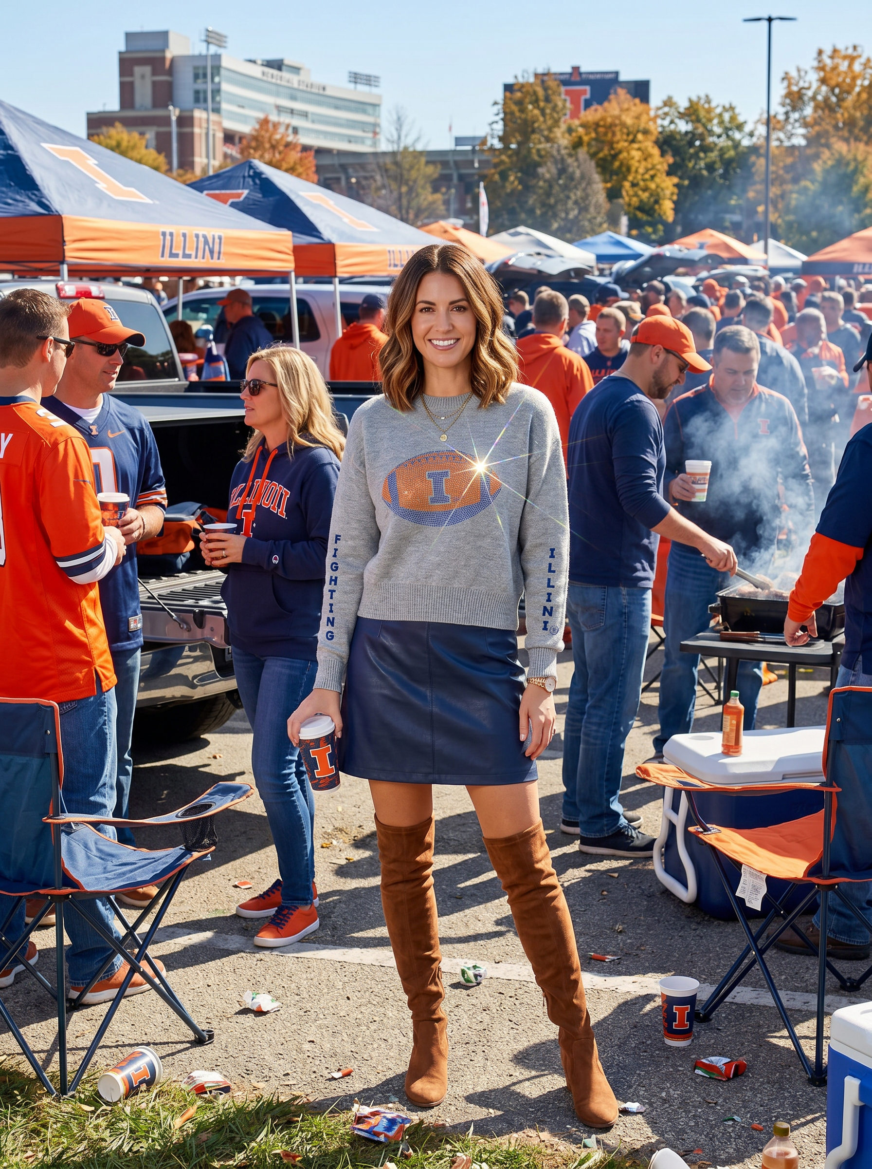 University of Illinois Gray Crewneck Fighting Illini Football Sweater