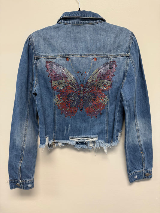 Jacket, Blue Denim Raw Hem, Butterfly