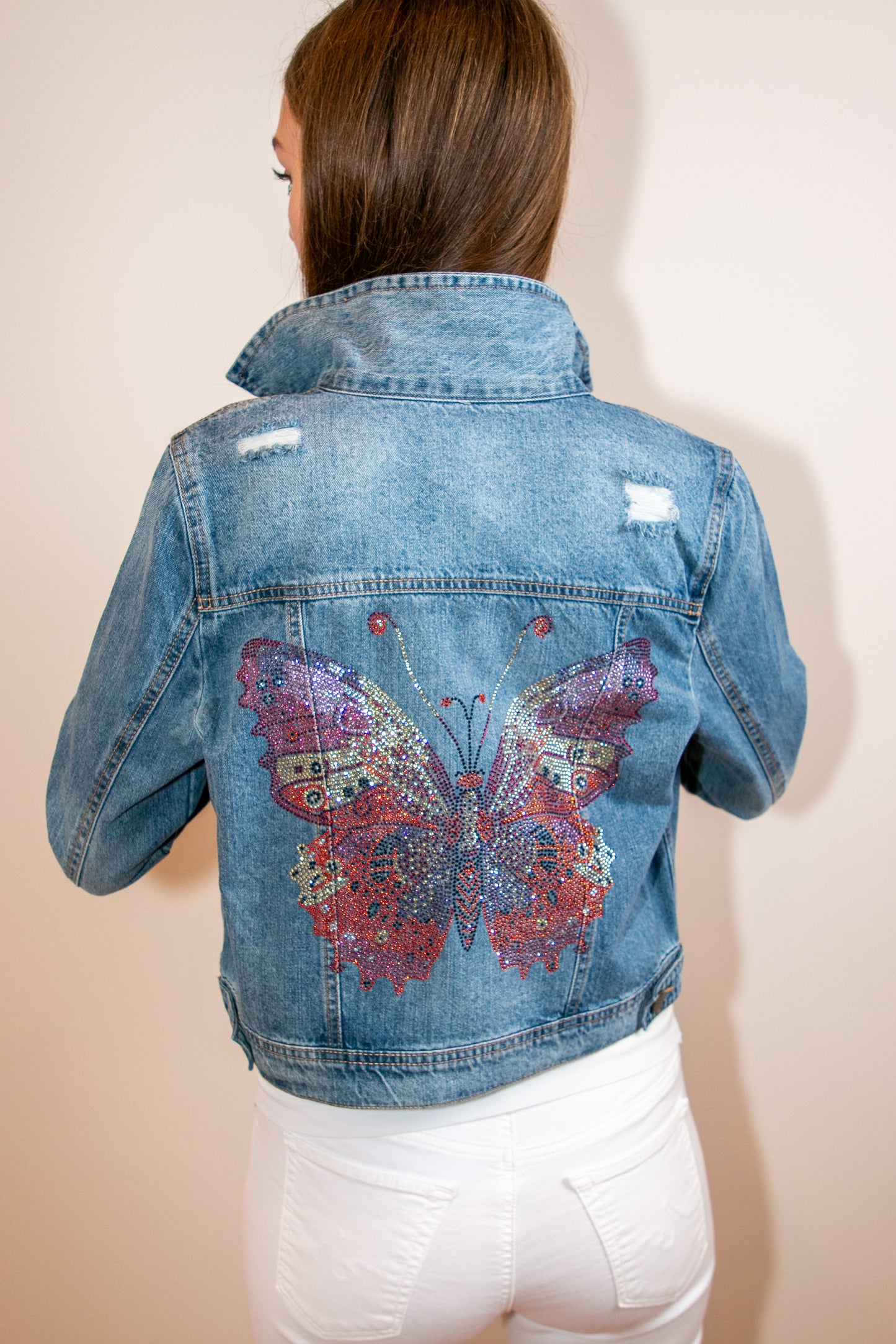 Jacket, Denim Medium Wash, Butterflies