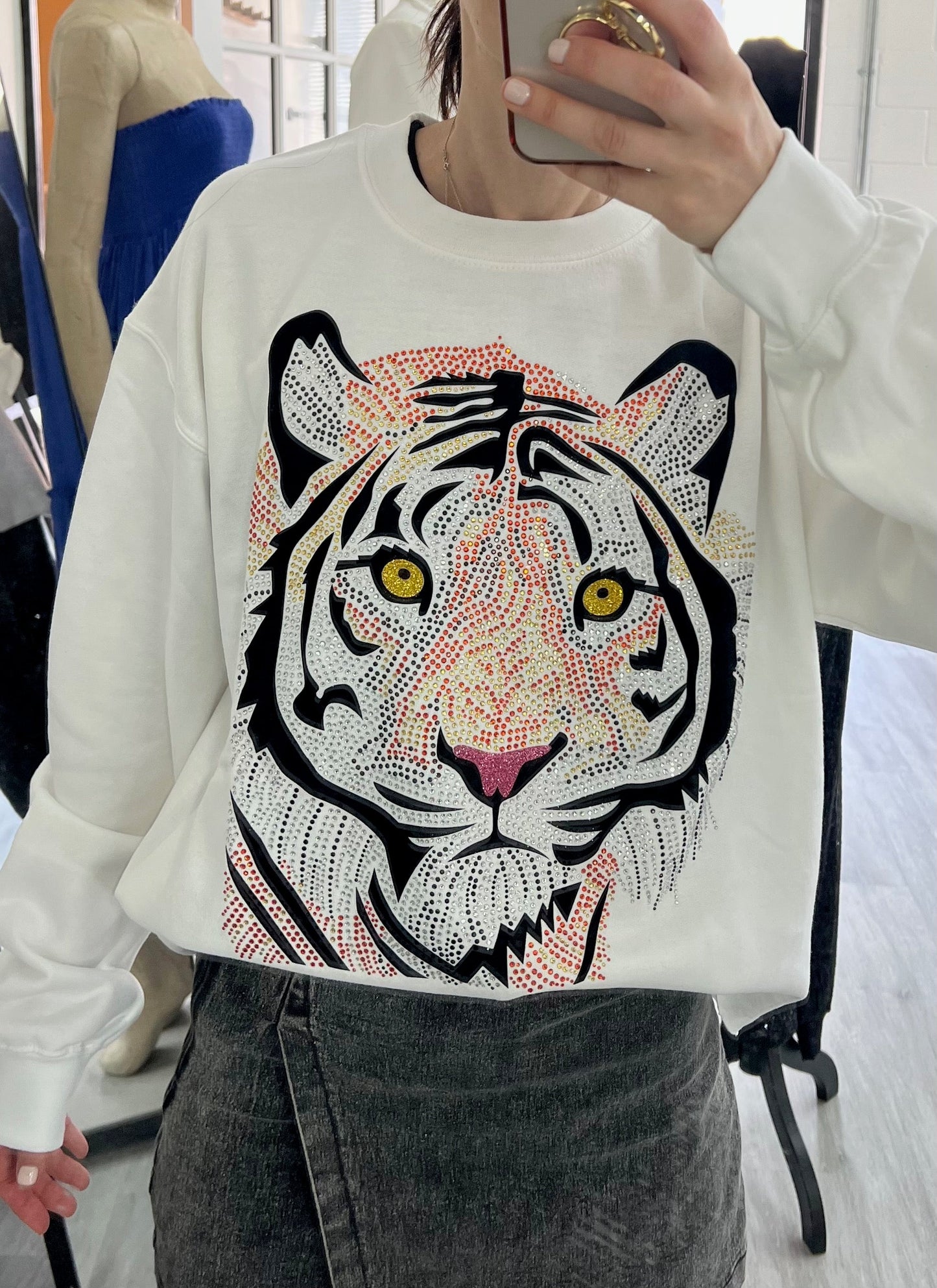 Sweatshirt, Crewneck White, Tiger Face