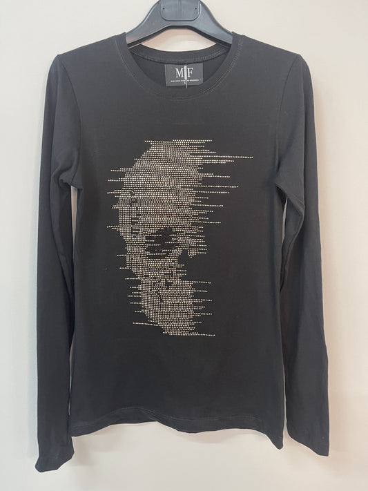 Black Long Sleeve T-Shirt, Silver Fading Skull