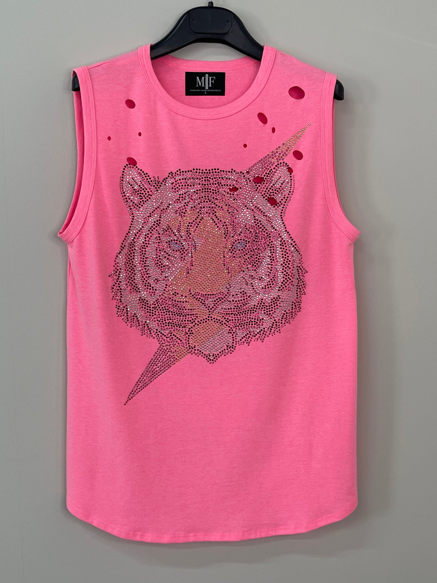 Tank, Distressed Muscle Neon Pink, Tiger Bolt