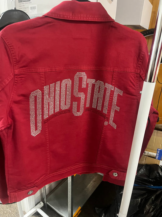 Licensed Game Day Jacket, Red Denim, Ohio State Curve White