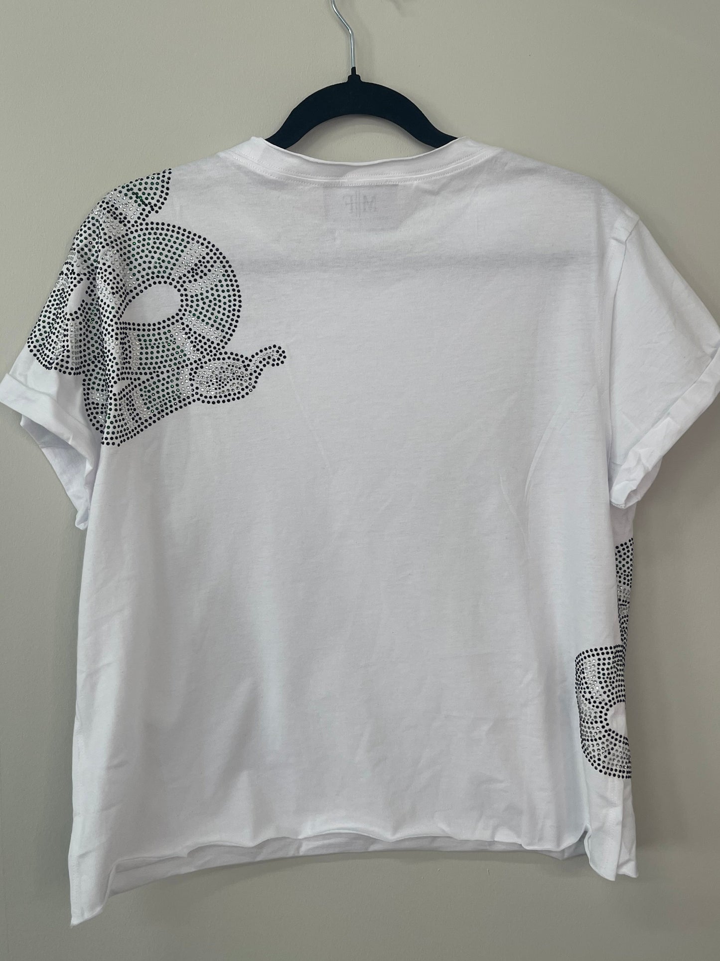 T-Shirt, Raw Edge White, Crystal Snakes