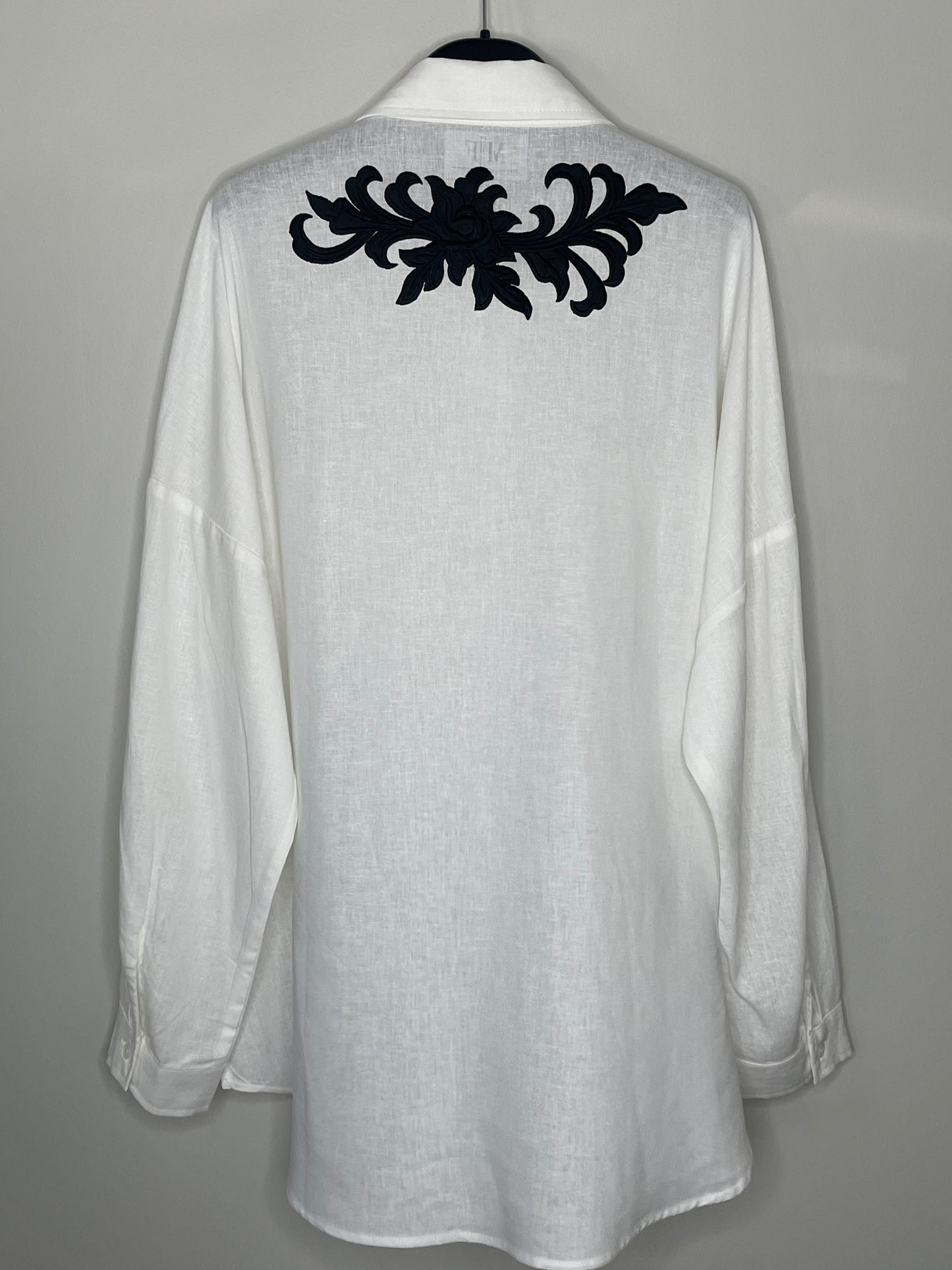 SMALL Black Embroidered Detail Linen Blouse