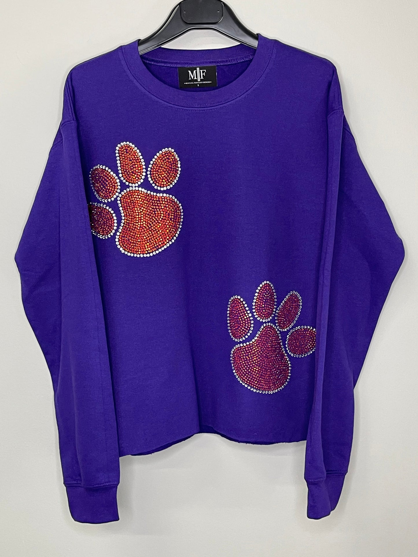 Game Day Sweatshirt, Crewneck Purple, Orange Paws