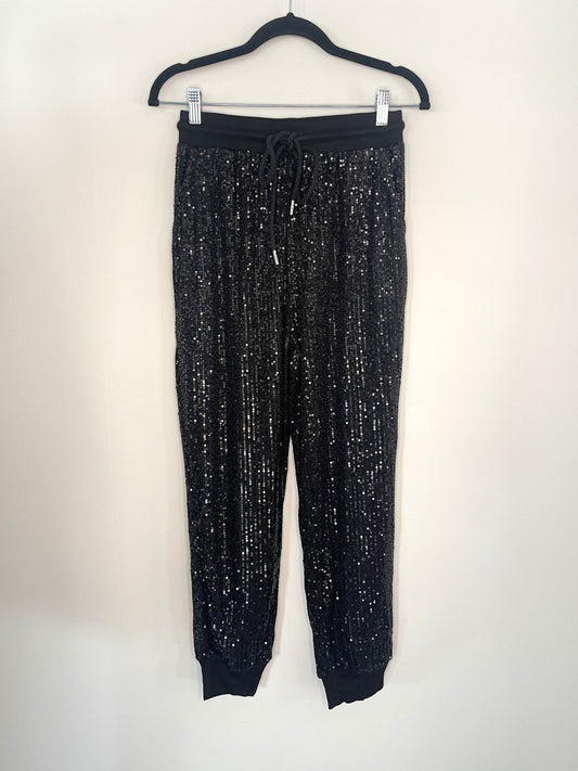 Pants, Joggers, Sequin, Black