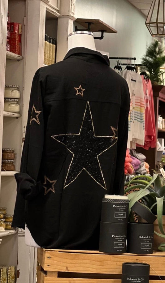 Shirt, Embroidered Star Black, Black/Gold Star