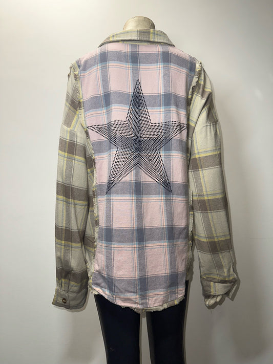 Shirt, Flannel Pink Plaid, Star