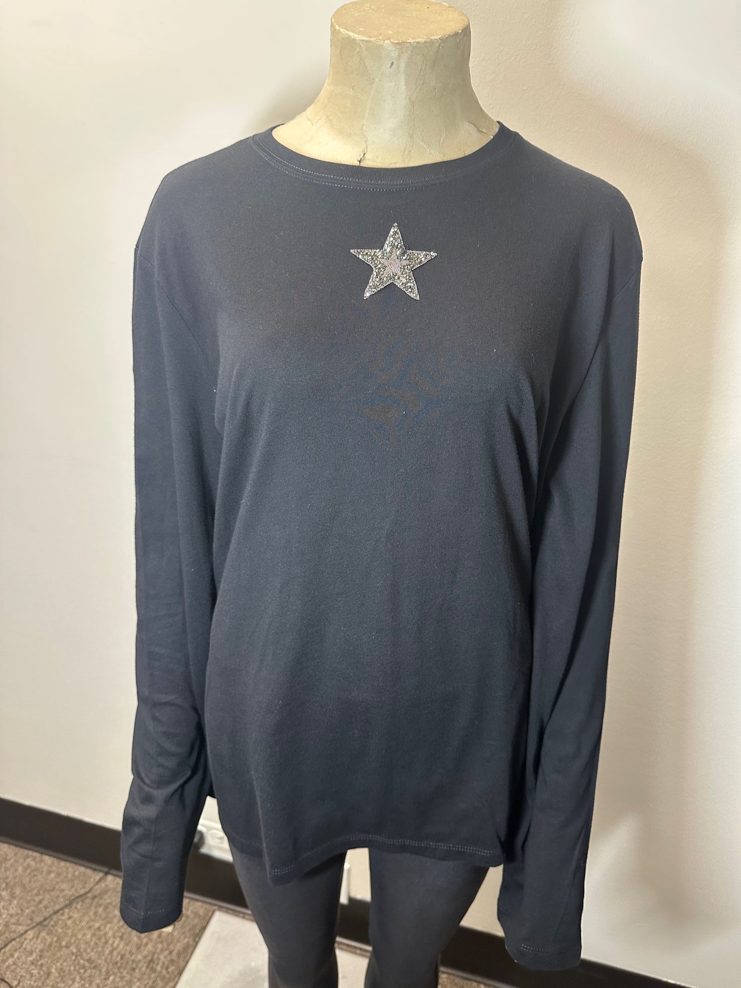 T-Shirt, Long Sleeve Black, Gunmetal Star