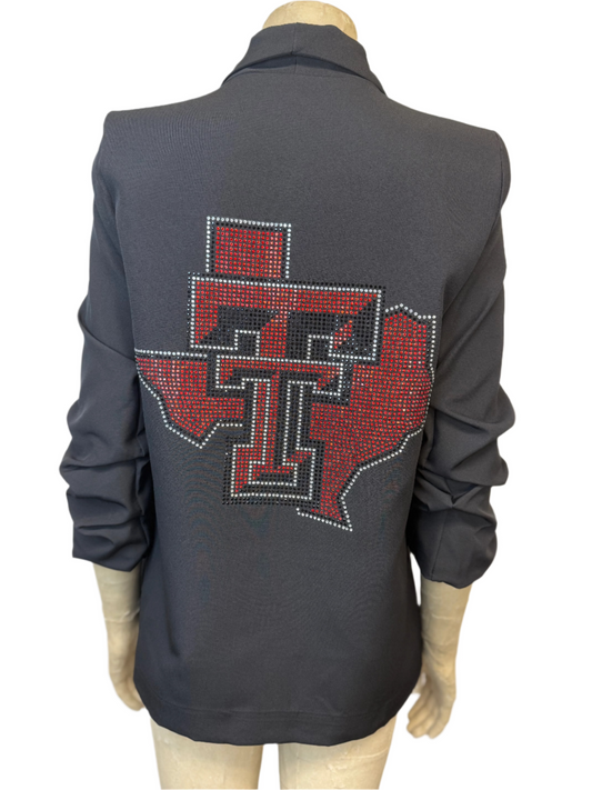 Licensed Game Day Blazer, Ruched Black, Texas Tech Wreck Em Tech TT