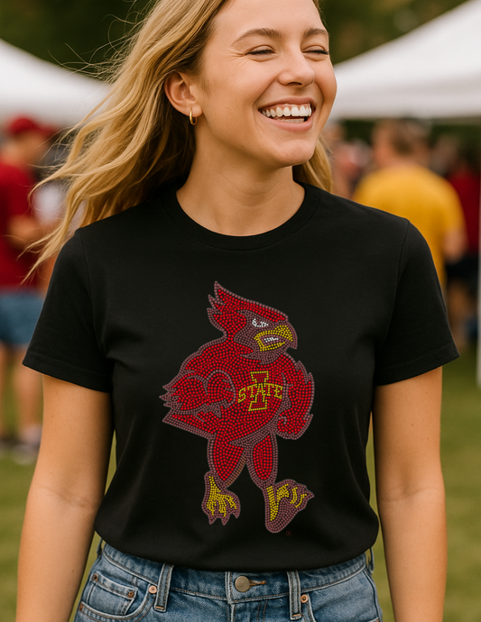 Licensed Game Day T-Shirt, Crewneck Black, Iowa State Cy The Cardinal