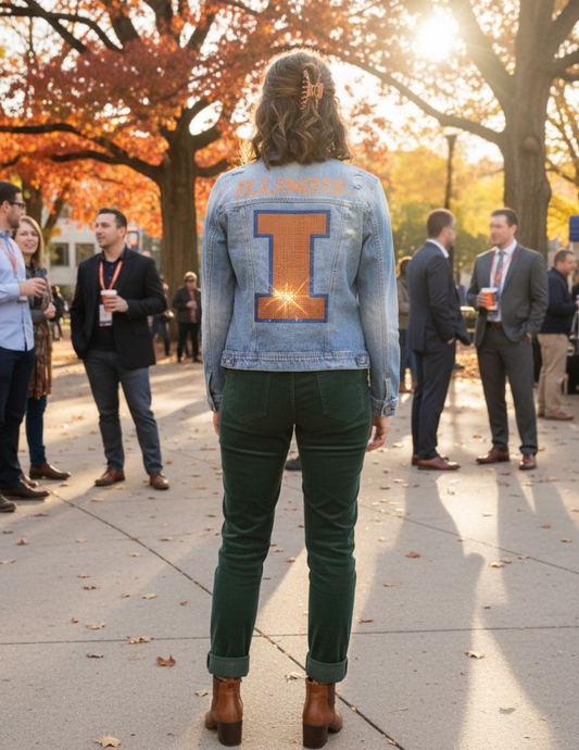 University Of Illinois Orange Fighting Illini Block I Blue Denim Jacket
