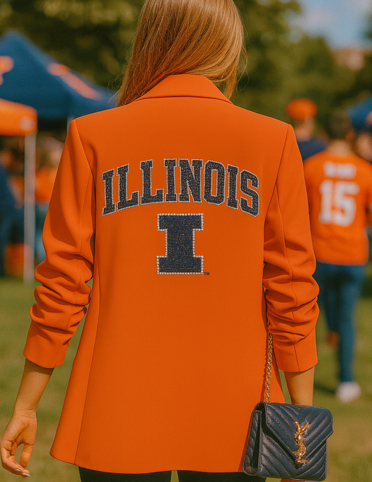 Licensed Game Day Blazer, Orange Ruched, University of Illinois Rounded Illinois I