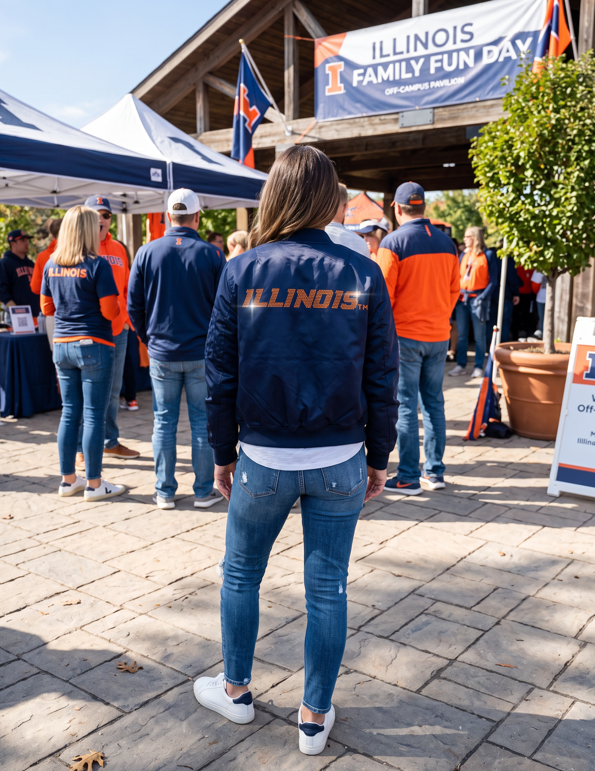 University of Illinois Orange Illinois Block Lettering Navy Bomber