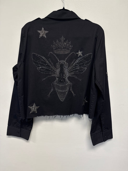 Shacket, Army Black Cropped, Gunmetal Queen Bee & Stars