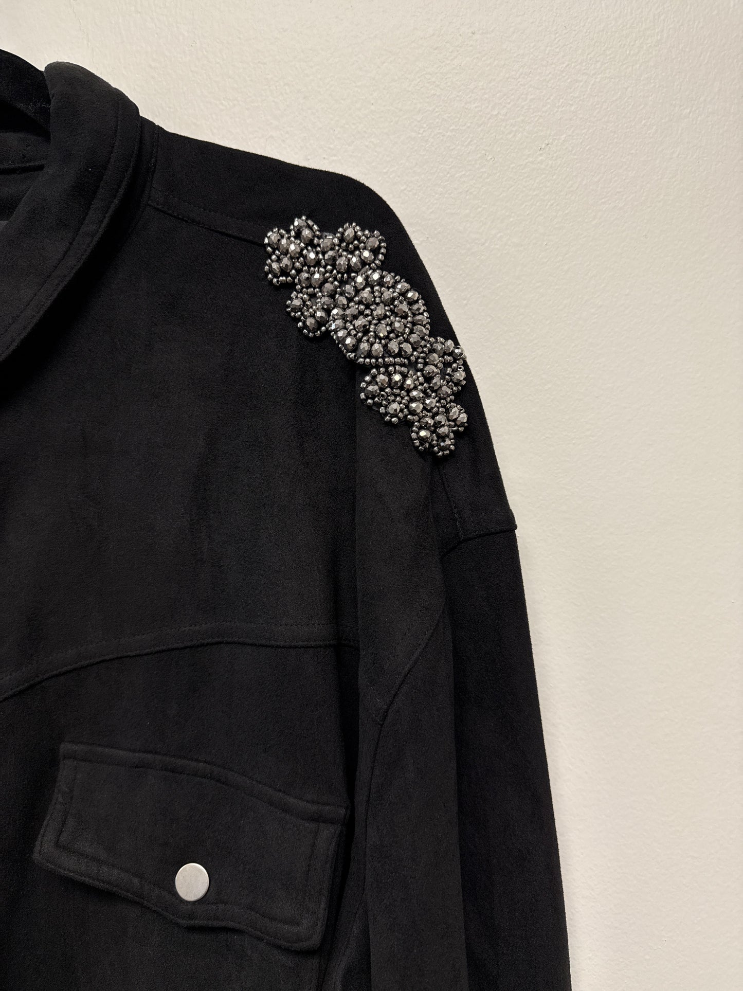 Jacket, Suede Fringe Black, Shoulder Medallions