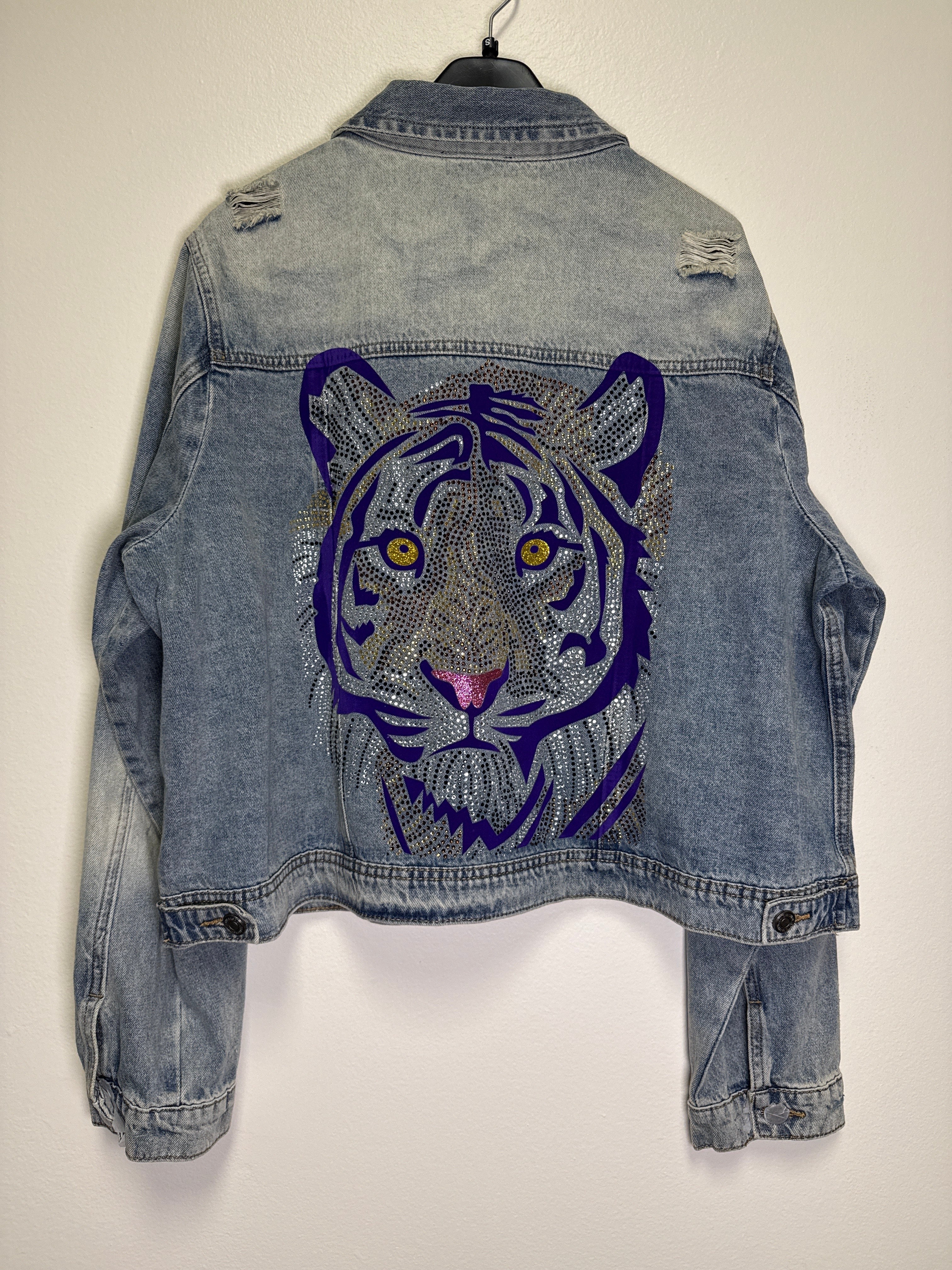 Jacket, Blue Denim, Purple Tiger Face