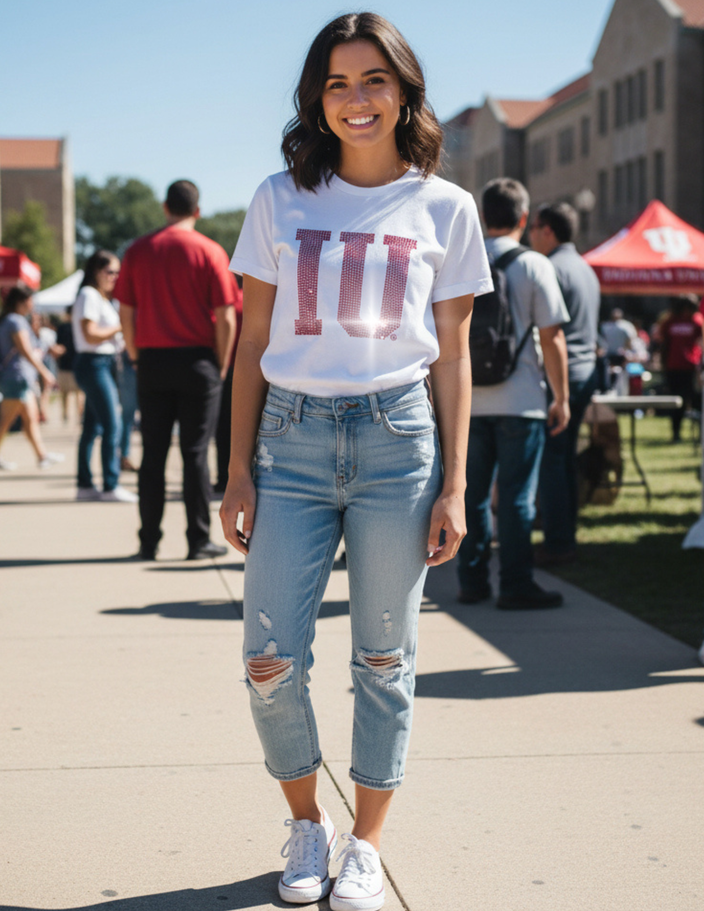 Indiana University IU White Crewneck T-Shirt