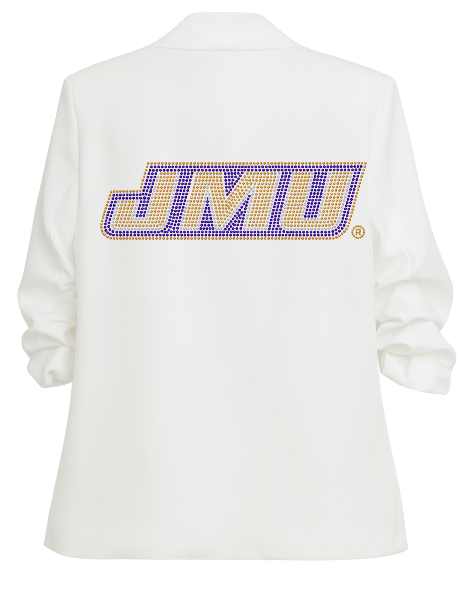 James Madison Logo White Ruched Sleeve Blazer
