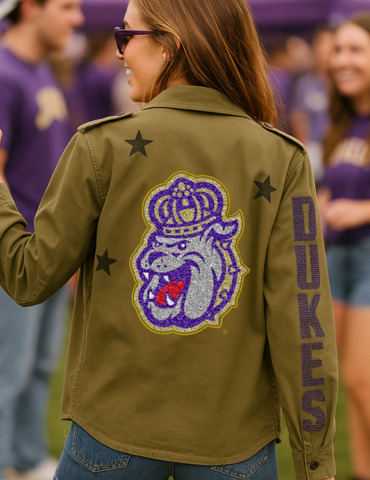Licensed Game Day Jacket, Army Shacket, JMU Dukes & Multi Bulldog