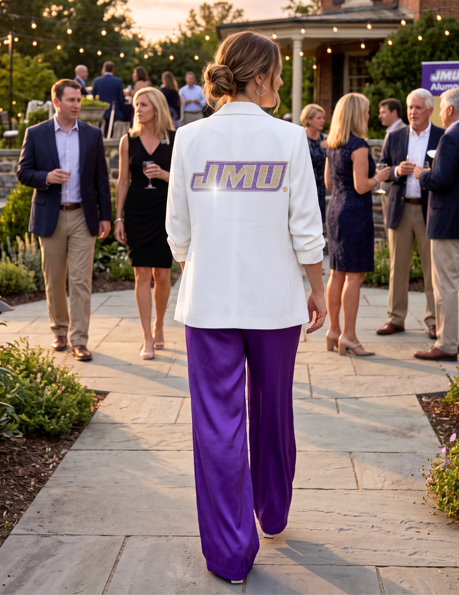 James Madison Logo White Ruched Sleeve Blazer