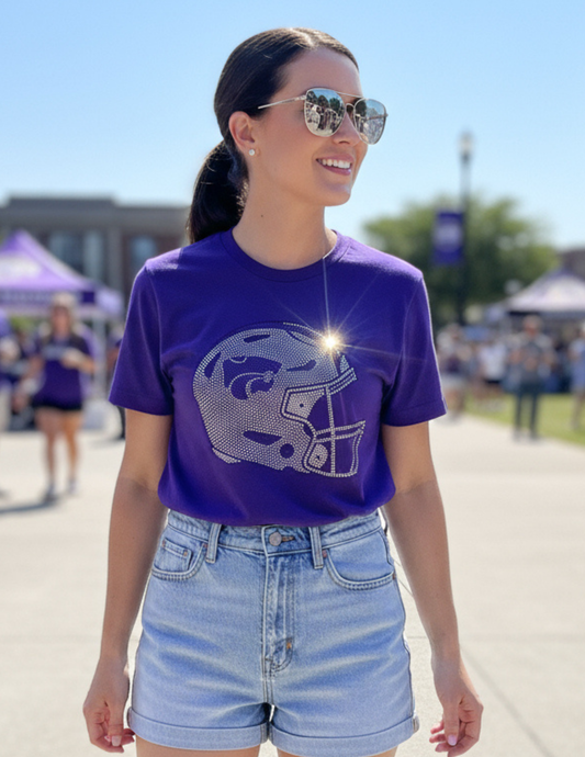 Kansas State Helmet Purple Short Sleeve Crewneck T-Shirt