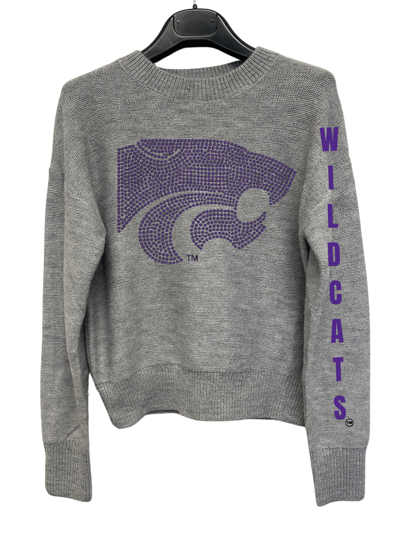 Kansas State Gray Crewneck Script & Wildcat Mascot Sweater