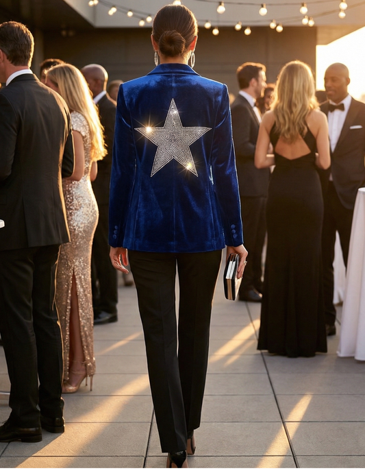 Silver Star Midnight Blue Velvet Blazer
