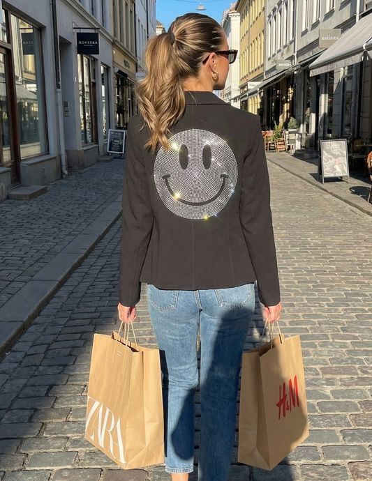 Silver Smiley Short Black Blazer