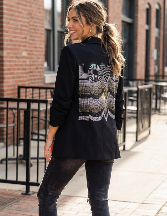 Gunmetal Love Repeater Black Ruched Sleeve Blazer