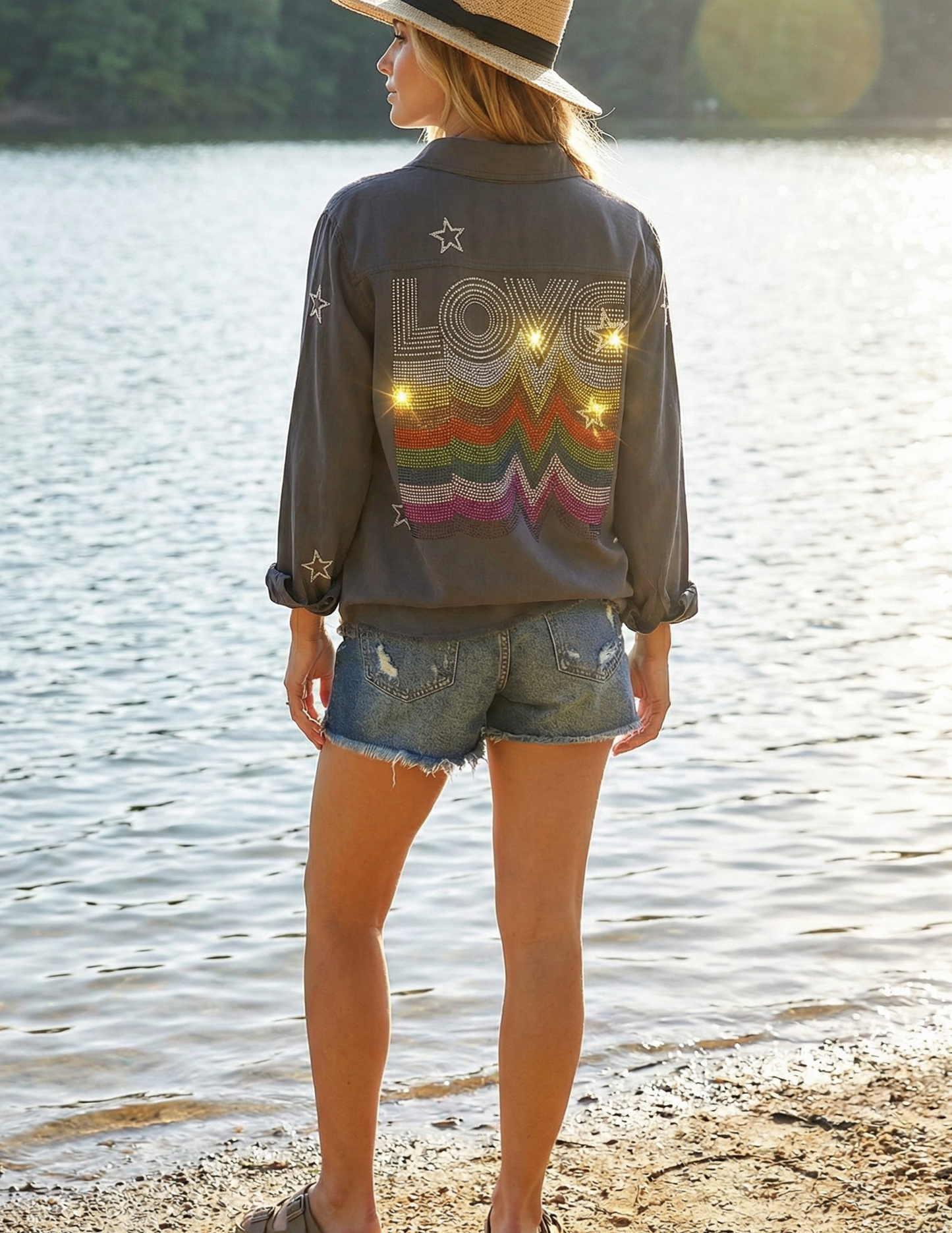 Embroidered Star Gray Love Repeater Shirt