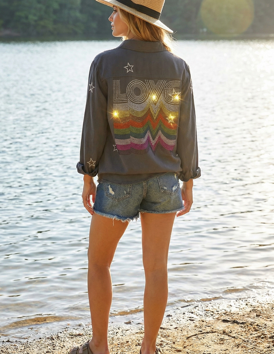 Embroidered Star Gray Love Repeater Shirt