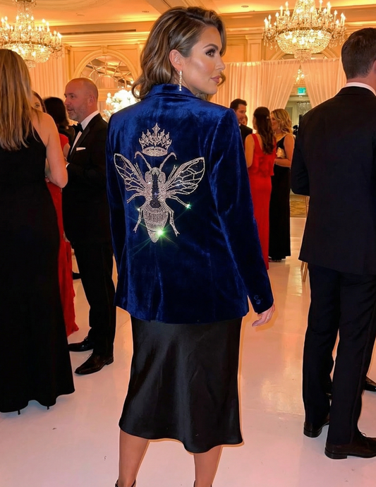 Silver Queen Bee Midnight Blue Velvet Blazer