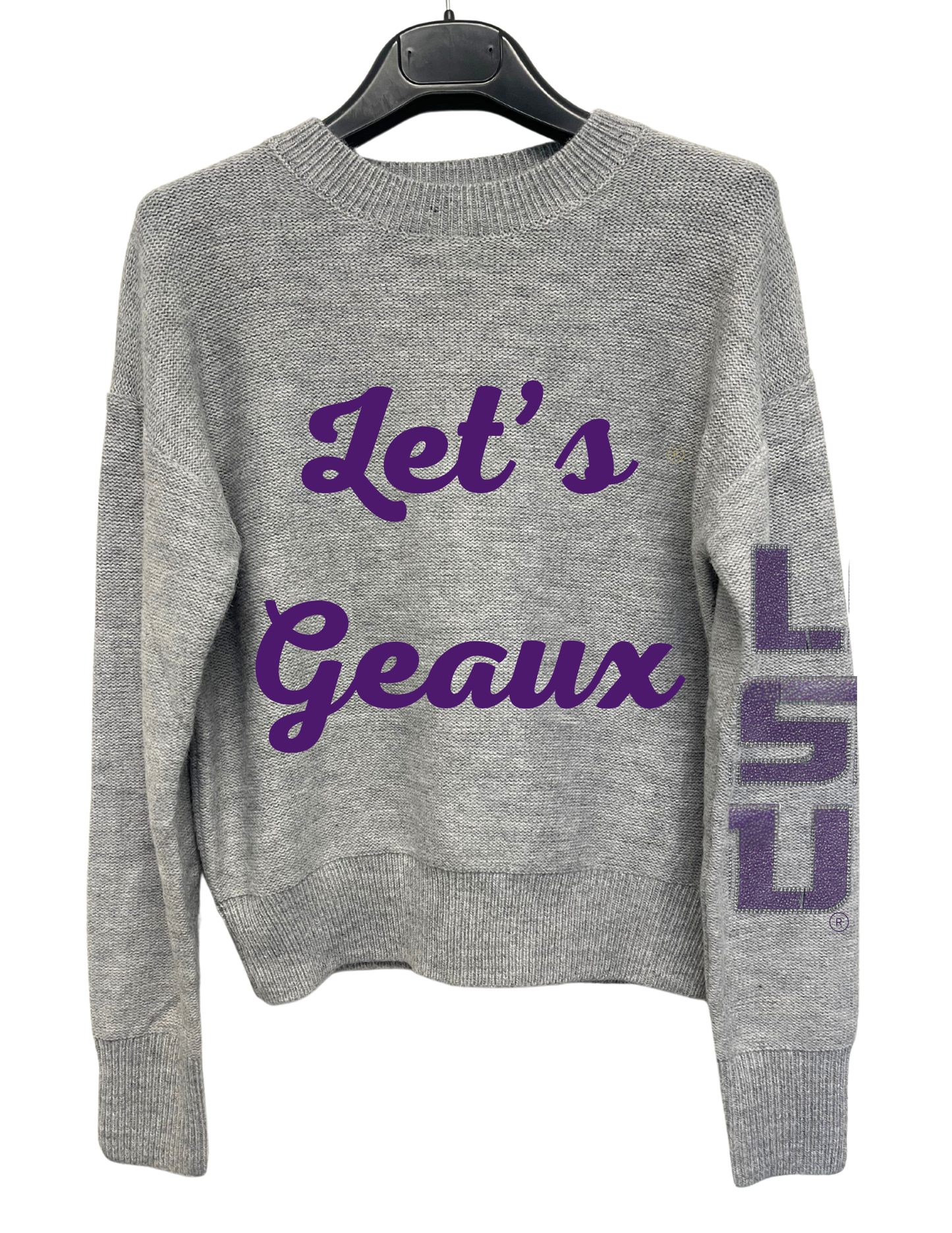 Licensed Game Day Sweater, Gray, Crystal LSU Lets Geaux